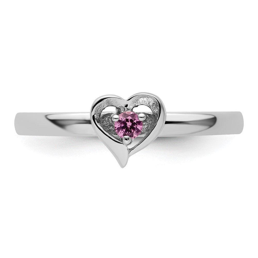 Sterling Silver Stackable Expressions Created Pink Sapphire Heart Ring Size -9