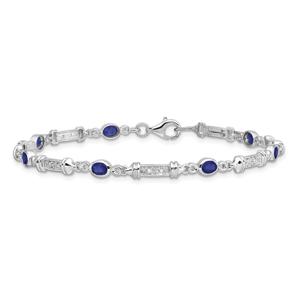 Sterling Silver Rhodium-plated Sapphire and Diamond Bracelet 7 inches