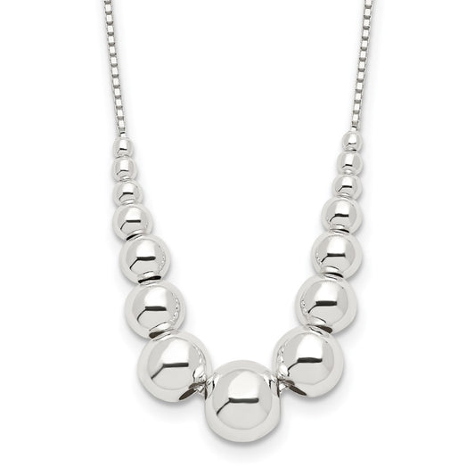 Sterling Silver Graduated Beads Necklace 18 Inches