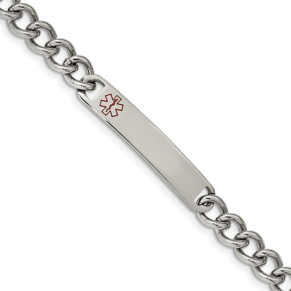 Stainless Steel Polished with Red Enamel 8in Medical ID Bracelet 8 inches