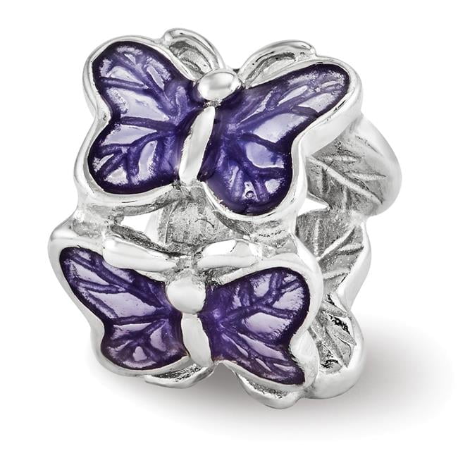 Sterling Silver Reflections Rh-plated Purple Enameled Butterfly Bead