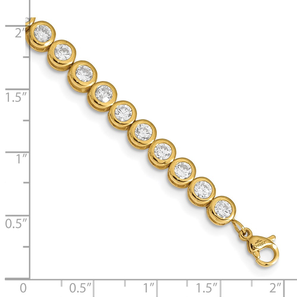 Stainless Steel Polished Yellow IP-plated w/CZ 7in w/1in ext. Bracelet 7 inches