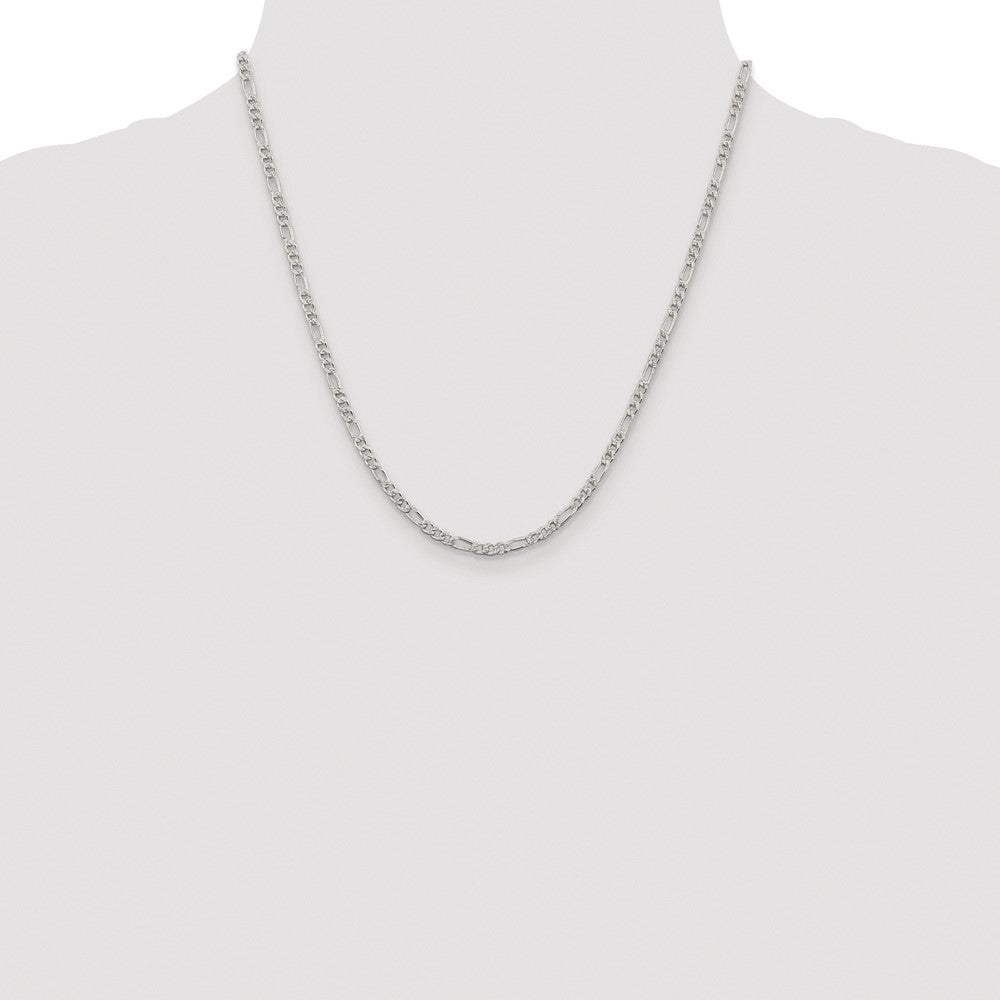 Sterling Silver Rhodium-plated 3mm Pav‚ Flat Figaro Chain