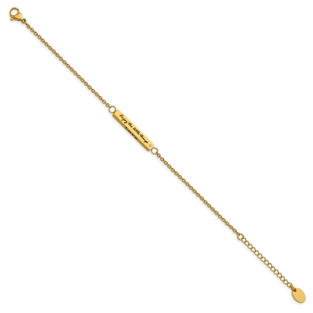 Stainless Steel Polished Yellow IP CZ Enjoy the little w/1.5in ext Bracelet 7 inches