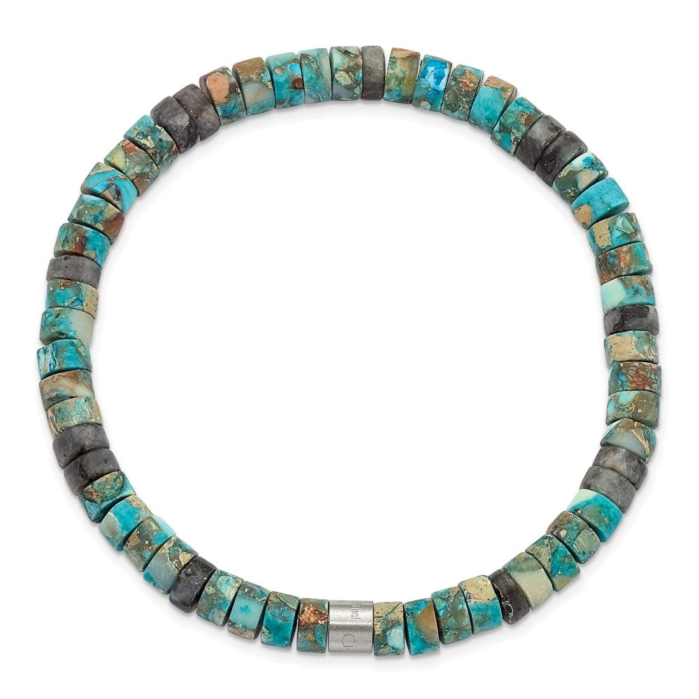 Stainless Steel Brushed Blue Sediment/Black Spectrolite Stretch Bracelet