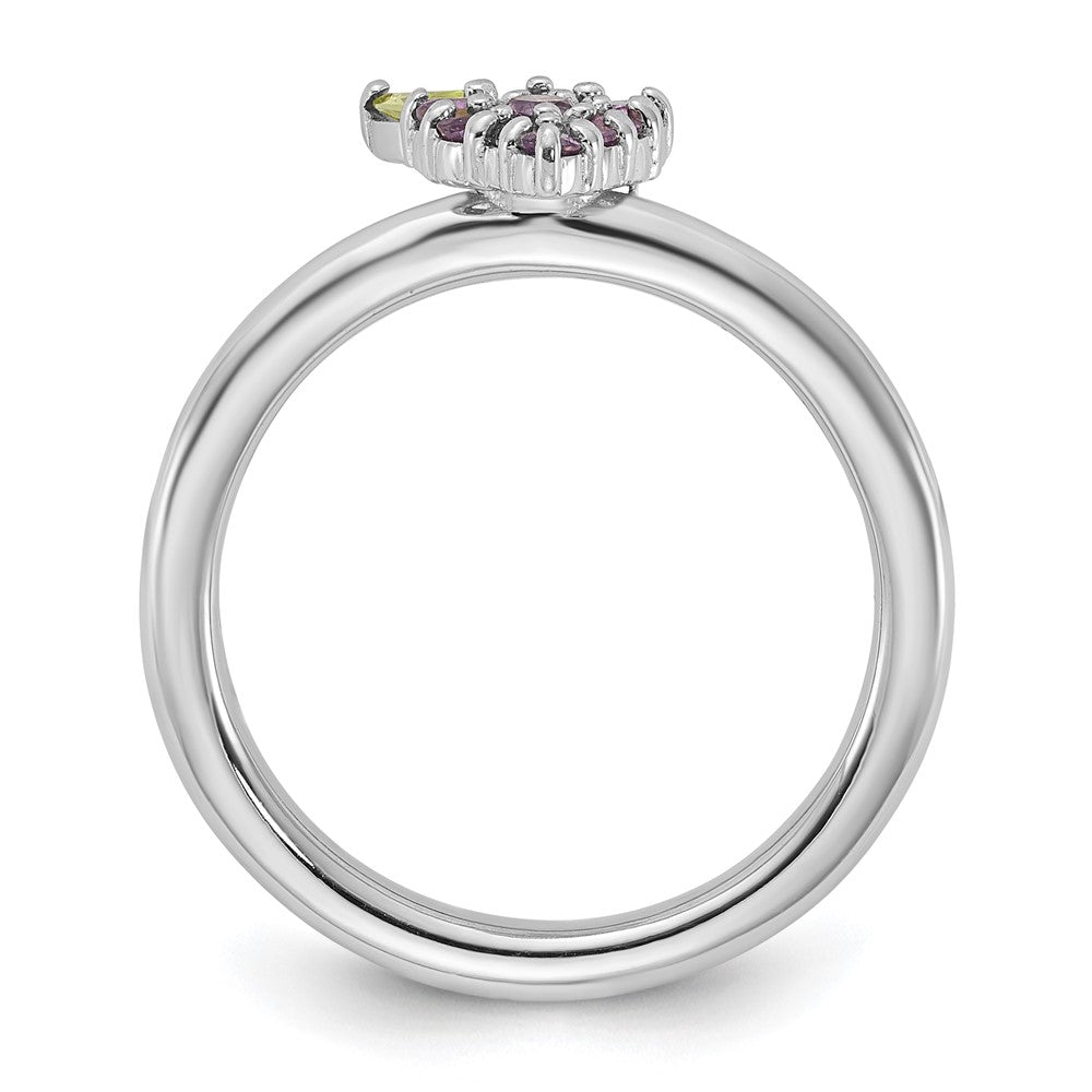 Sterling Silver Stackable Expressions Rhodium-plated Amethyst and Peridot Grapes Ring Size -10