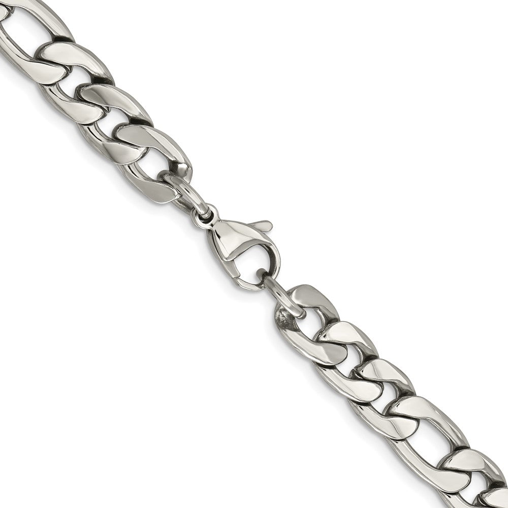 Stainless Steel Polished 8.75mm 22in Figaro Chain