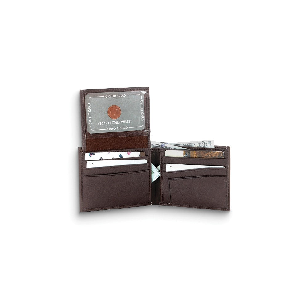 Brown Vegan Leather Top Flap 6-Slot Wallet with ID Window and Gift Box