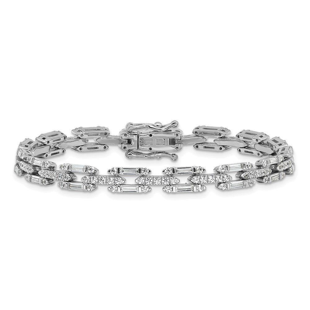 Cheryl M Sterling Silver Rhodium-plated Polished Fancy CZ Link Bracelet 7 inches