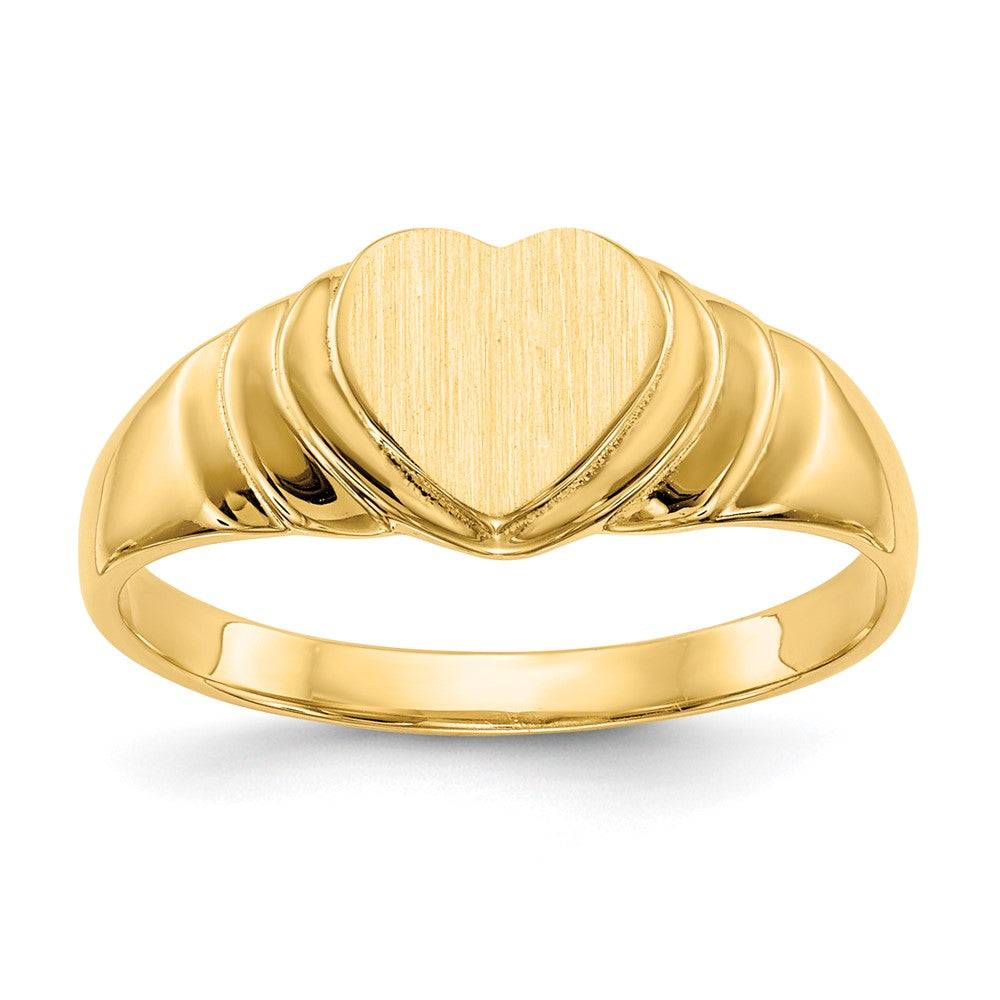 14k 6.75x6.75mm Closed Back Children's Heart Signet Ring Size 4.75
