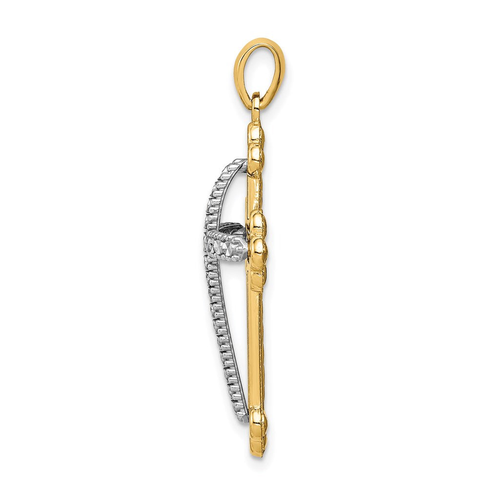 14k Two-tone Diamond-cut Polished 3D Cross Pendant