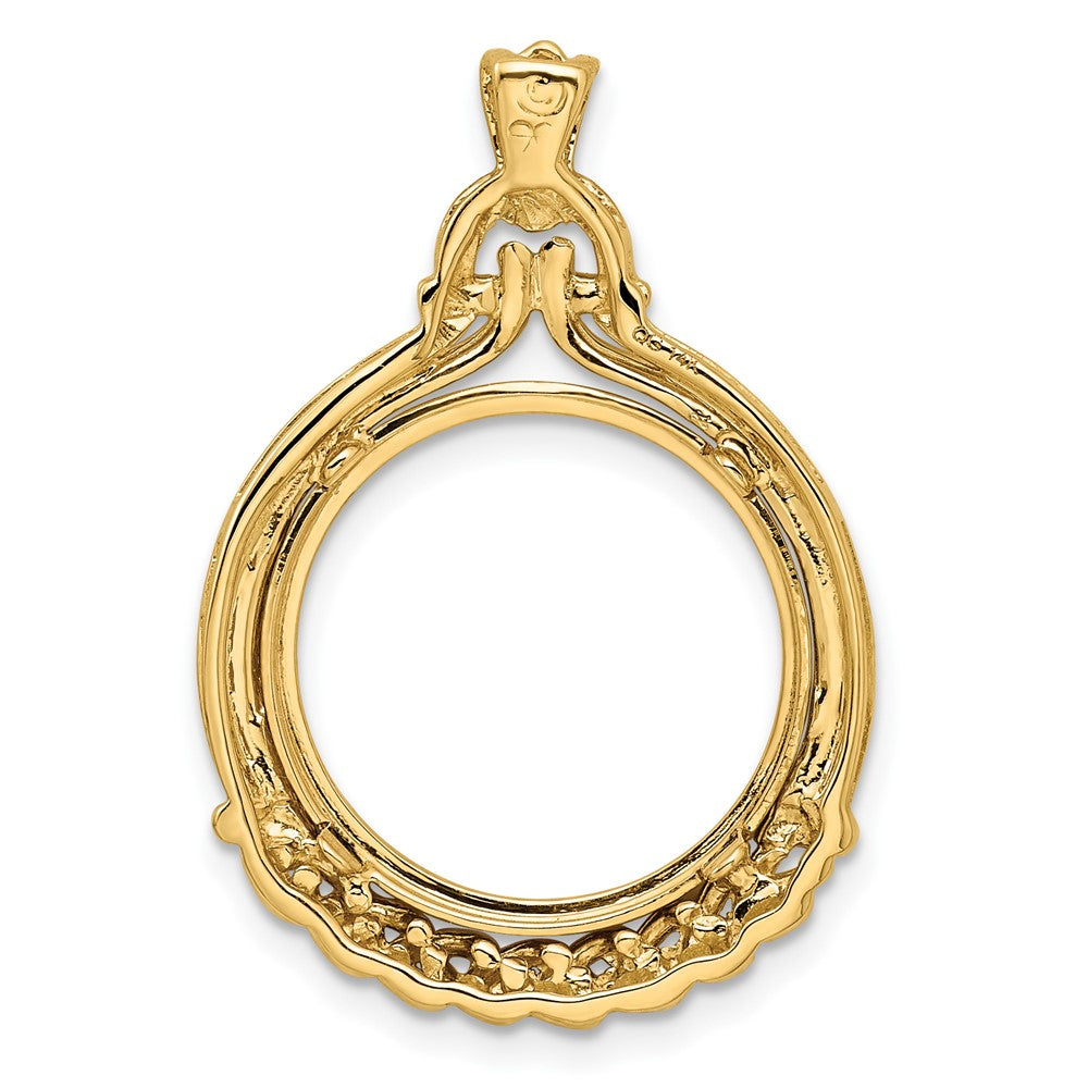 Wideband Distinguished Coin Jewelry 14k Polished Fancy Wheat Bottom 16.5mm Prong Coin Bezel Pendant