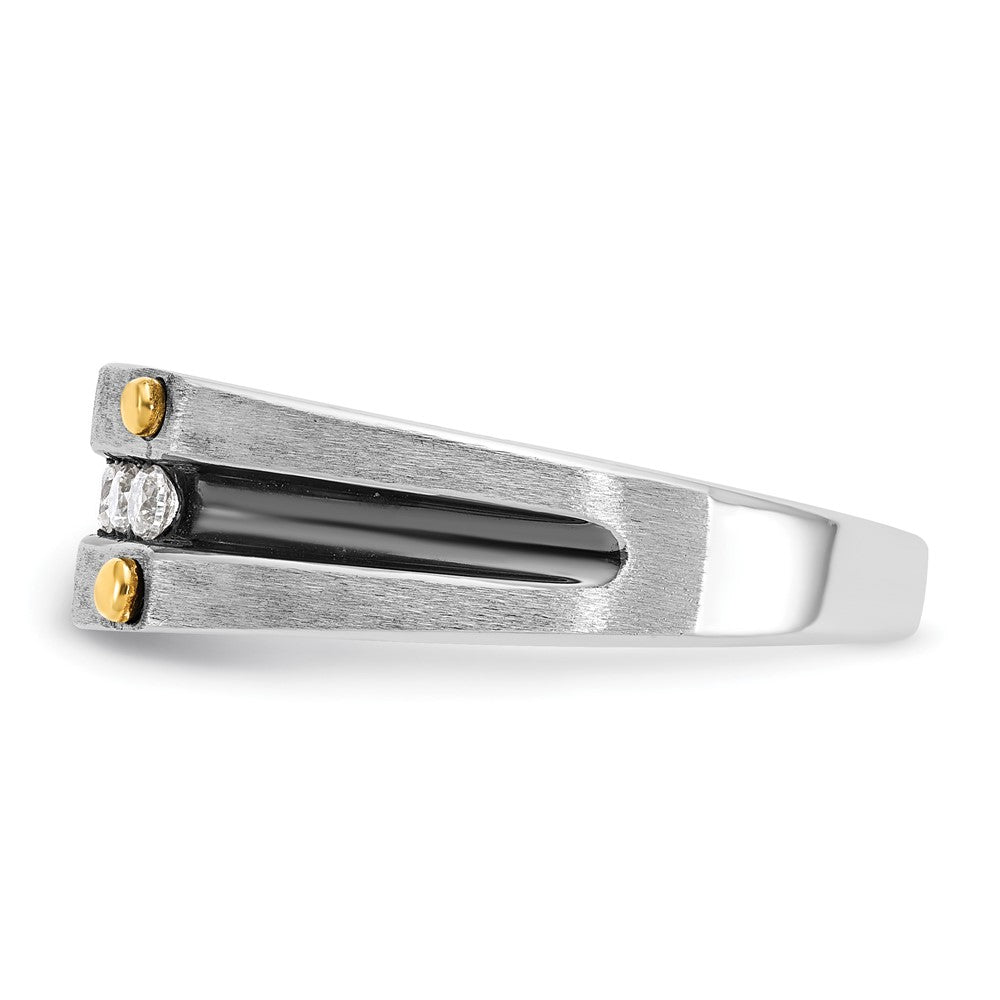 IBGoodman 14k Two-tone with Black Rhodium Men's Polished Satin and Grooved 5-Stone 1/4 Carat AA Quality Diamond Ring