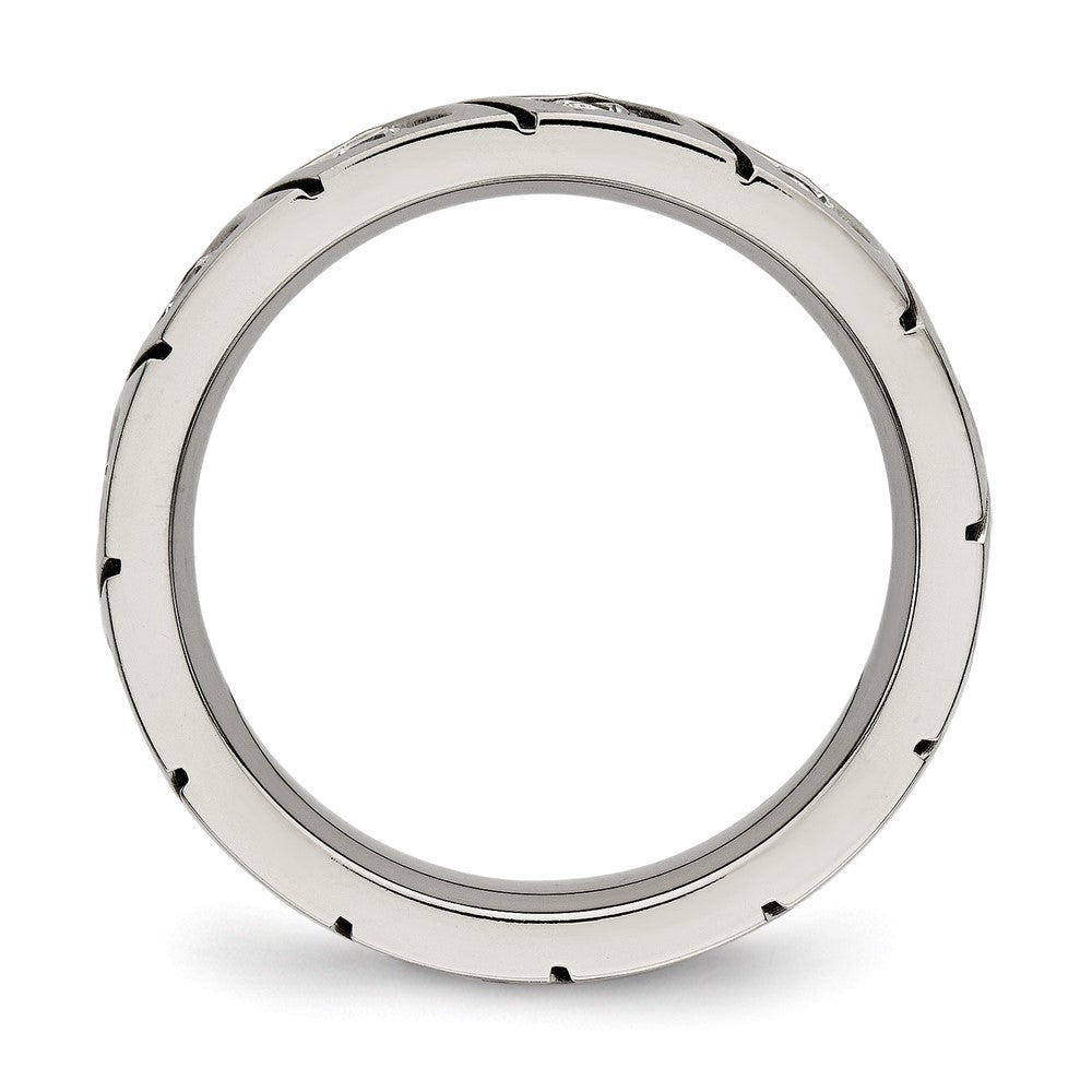 Titanium Polished with CZ 4mm Grooved Band Size - 9.5