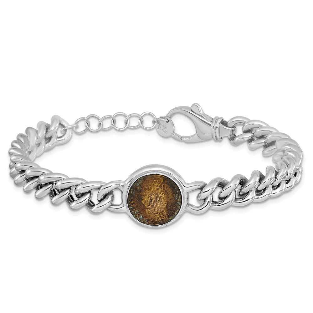 Sterling Silver Rhod-plated Bronze Coin w/1in ext. Bracelet
