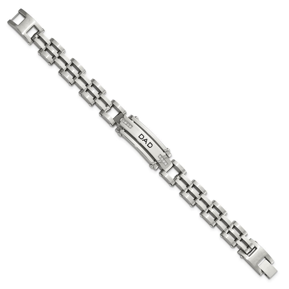 Stainless Steel Brushed and Polished with CZ DAD 8.5in Bracelet 8.5 inches