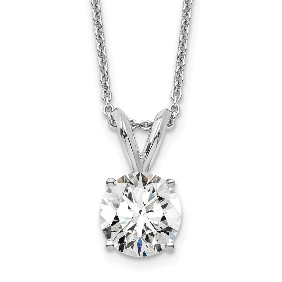 14k White Gold 3/4 carat Certified Lab Grown Diamond VS+ F+ Round Complete Four Prong 18 inch Solitaire Pendant Necklace