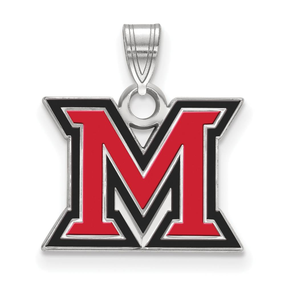 Sterling Silver LogoArt Official Licensed Collegiate Miami University (MU) Small Enamel Pendant