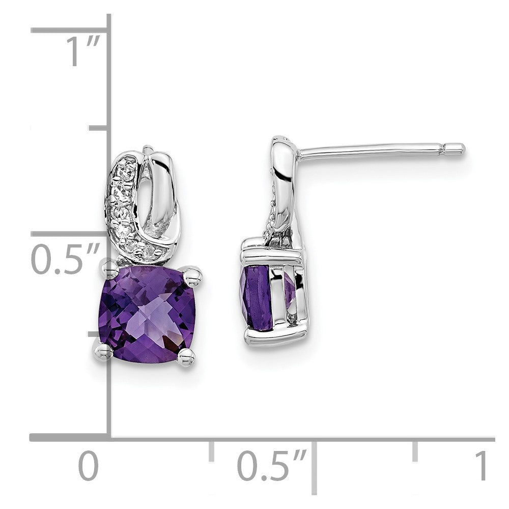 Sterling Silver Amethyst and CZ Post Earrings