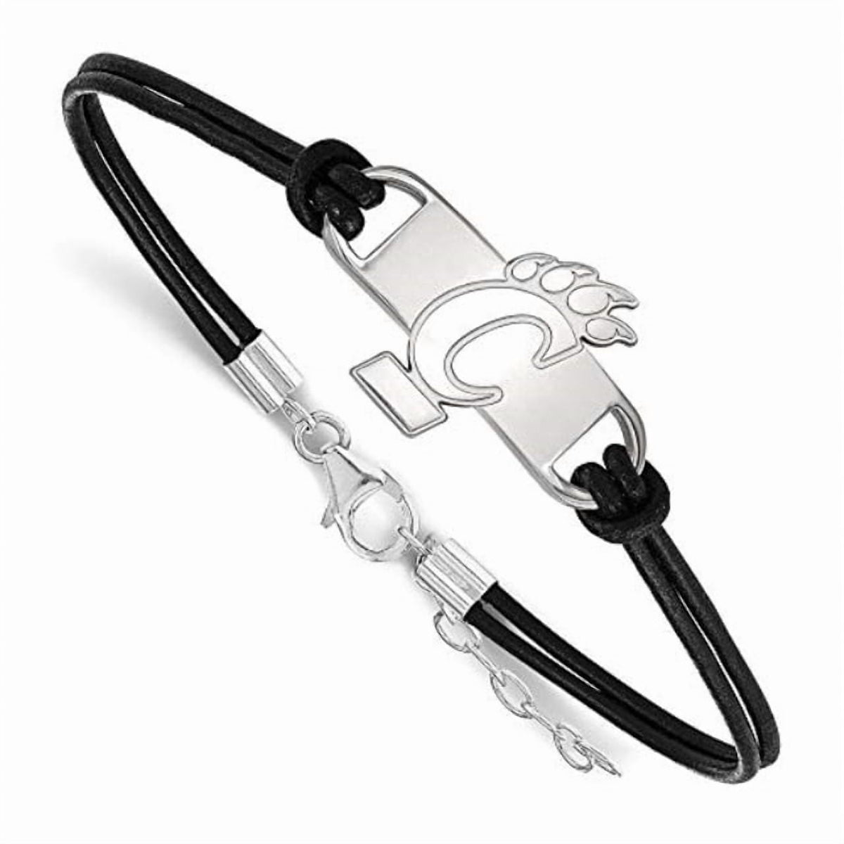 Sterling Silver Official Licensed Collegiate 7in University of Cincinnati (UC) Small Center Leather Bracelet