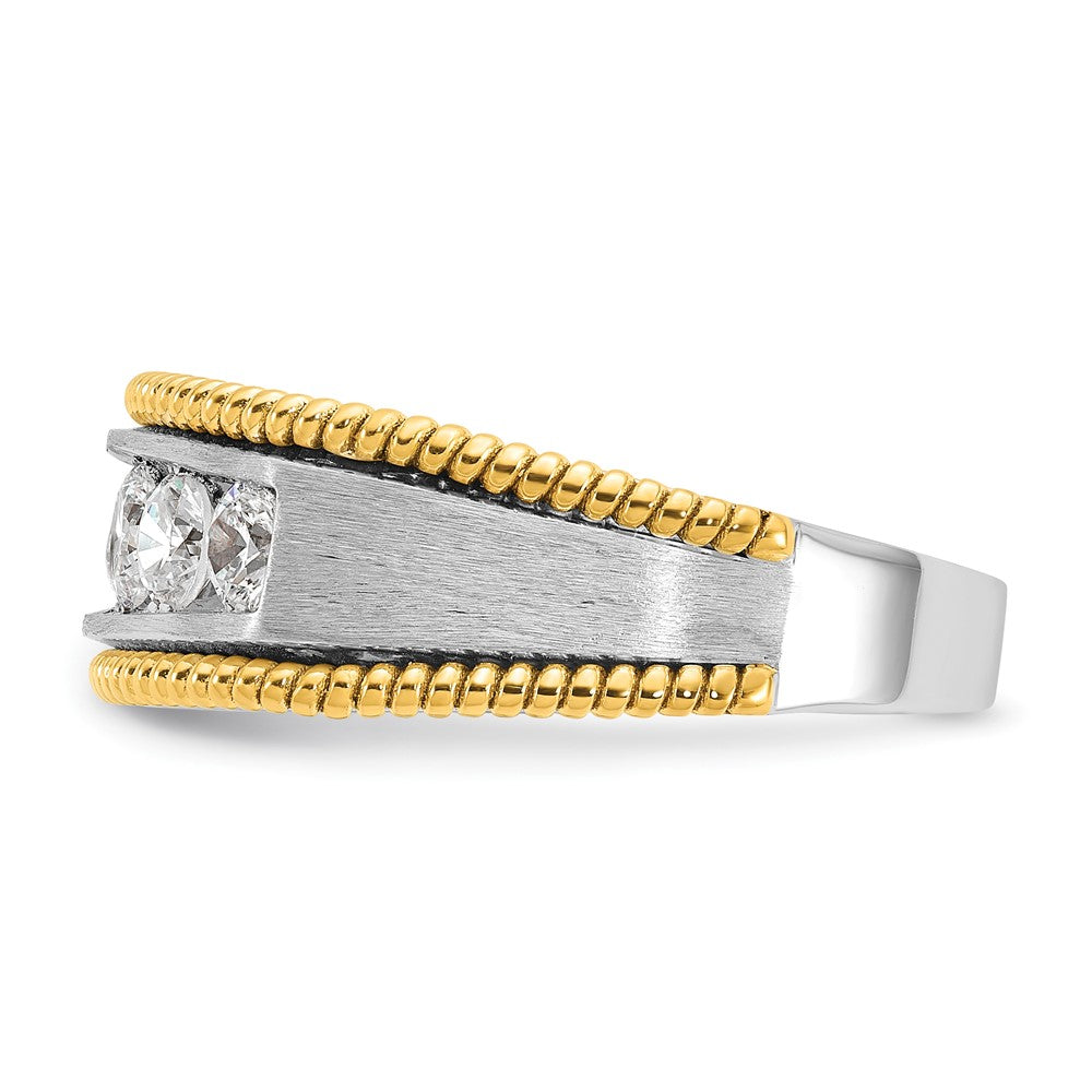IBGoodman 14k Two-tone 1 carat Lab Grown Diamond VS/SI+ G+ Five Stone Complete Polished Satin and Textured Men's Ring
