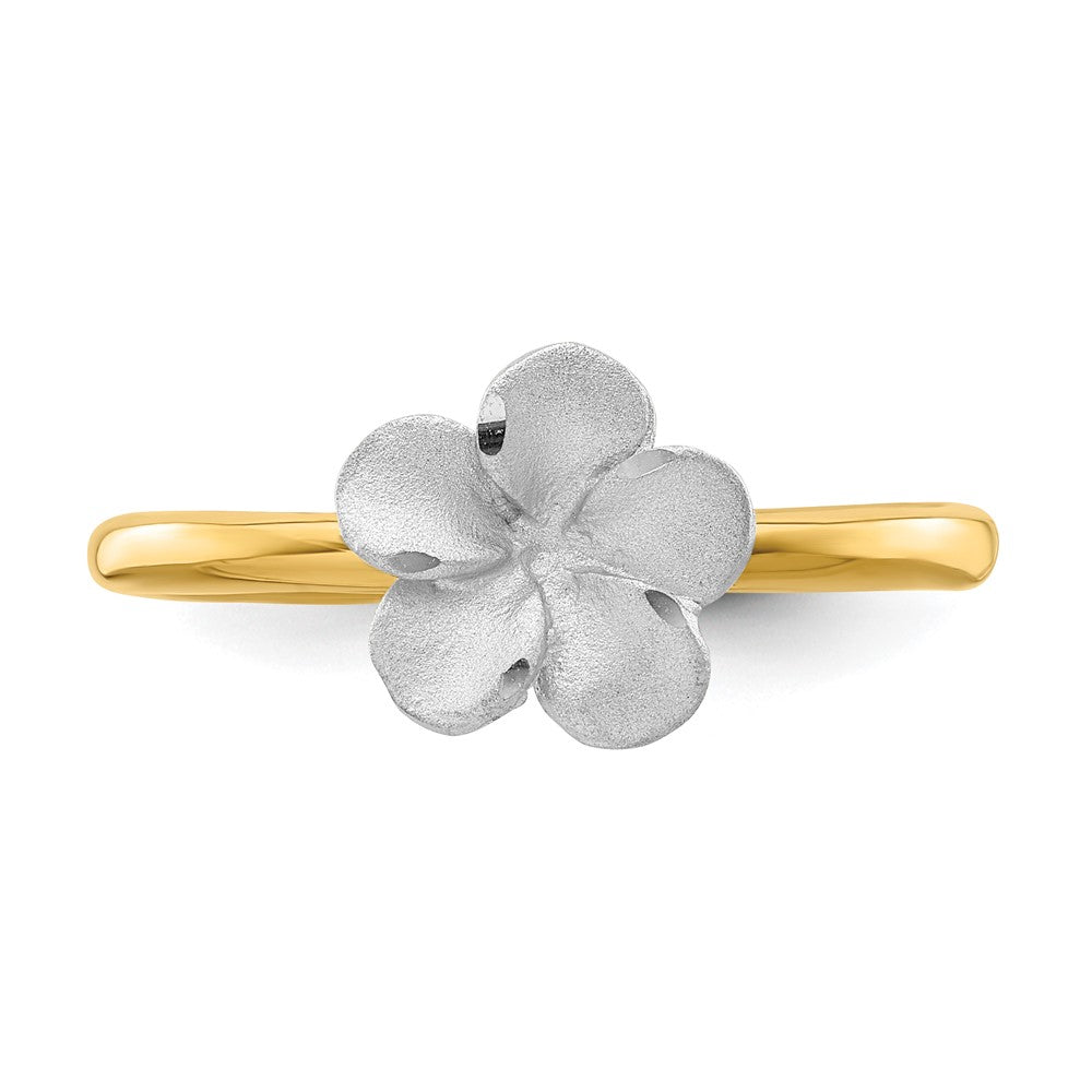 14K Two-tone Brushed & Polished Plumeria Ring Size 7