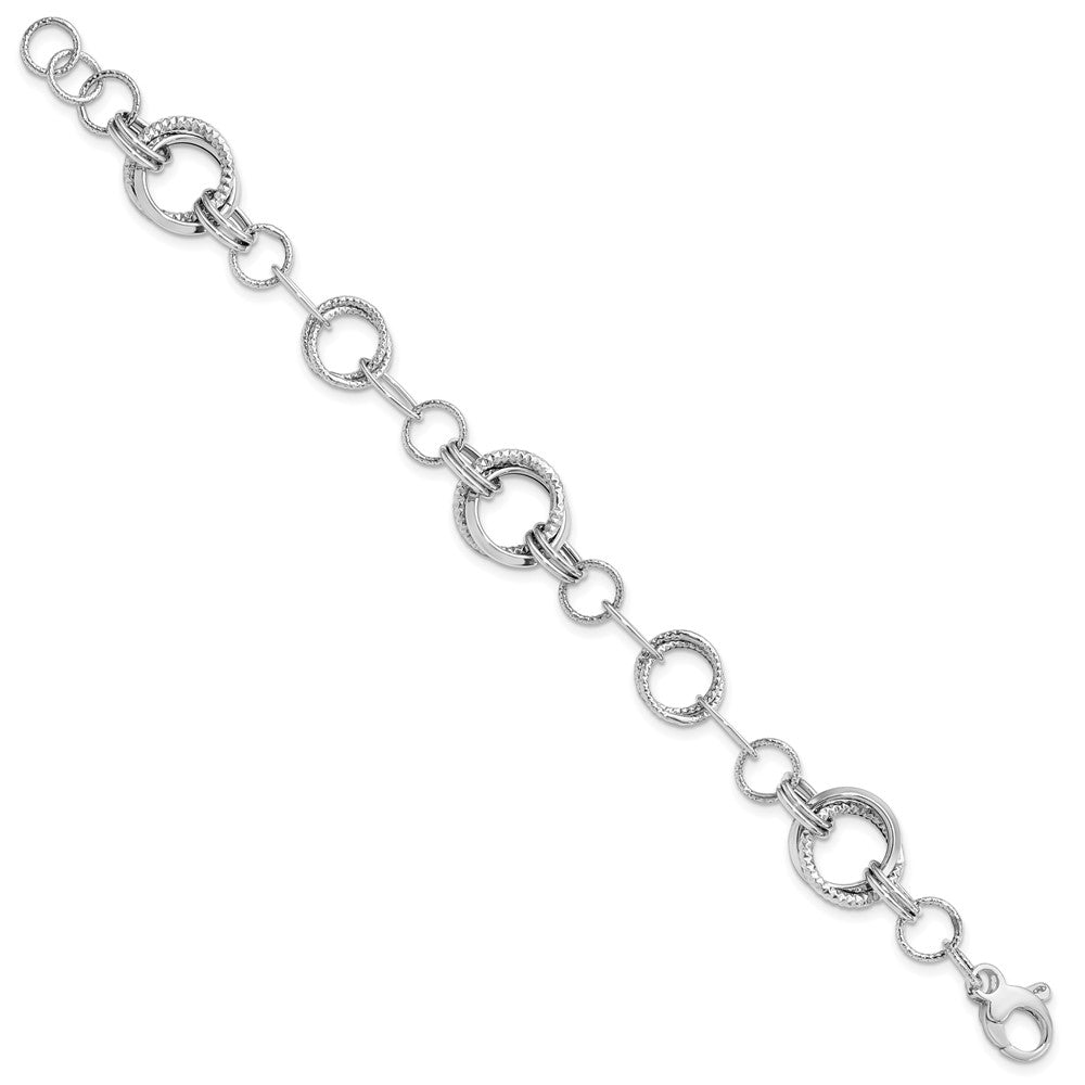 14K White Gold Polished and Textured Fancy Link Bracelet 7  inches