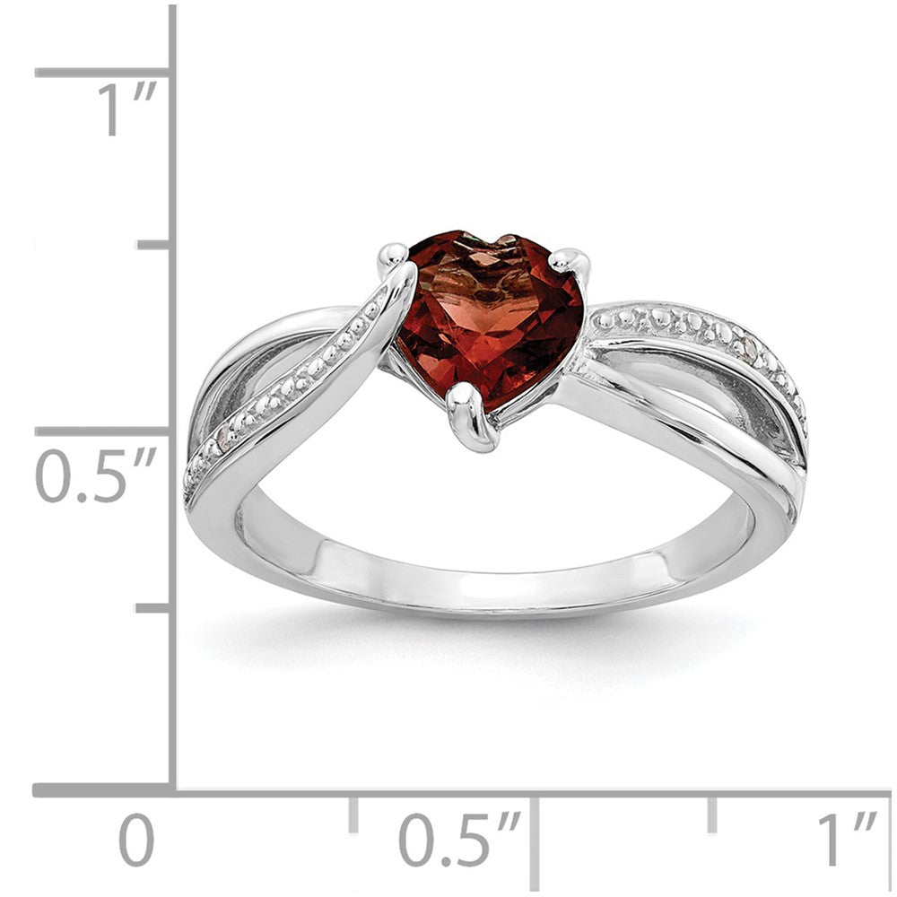 Sterling Silver Heart Shaped Garnet & Diamond Ring