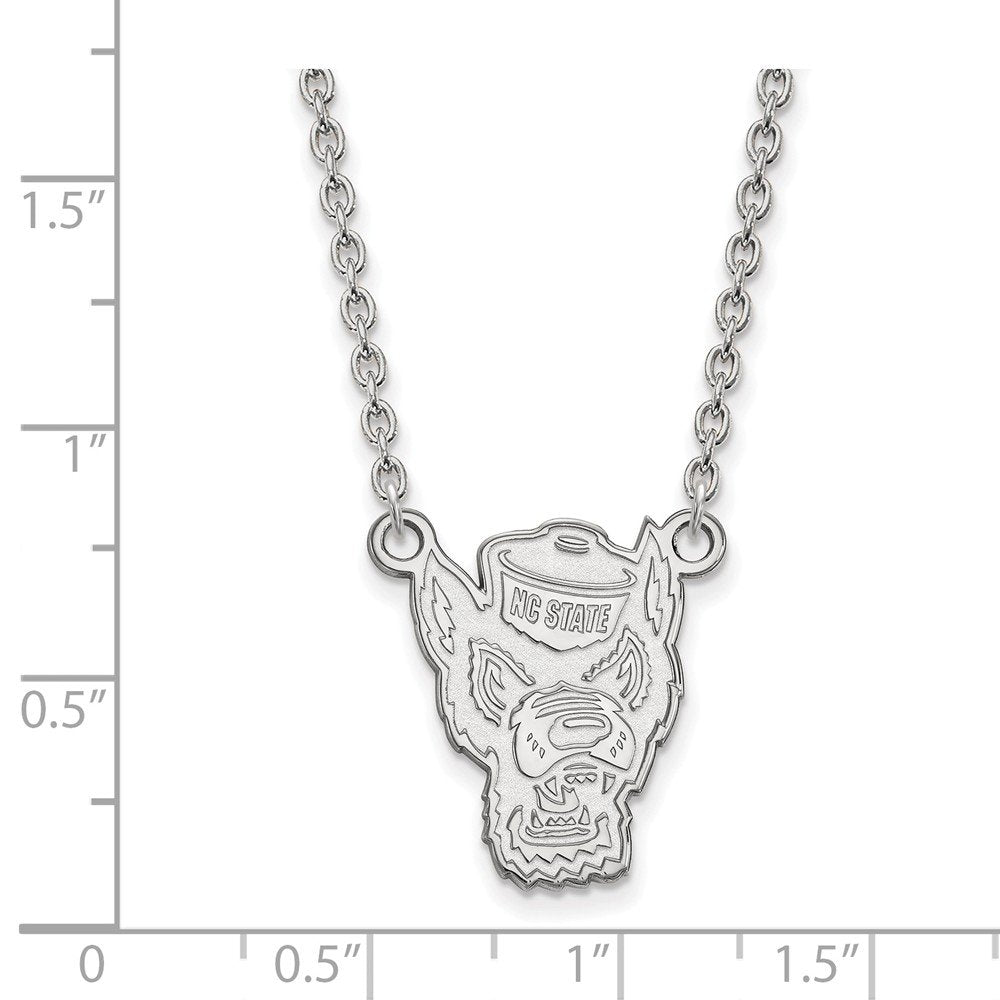 Sterling Silver Rhodium-plated LogoArt North Carolina State University Wolf Large Pendant 18 inch Necklace QSS057NCS-18