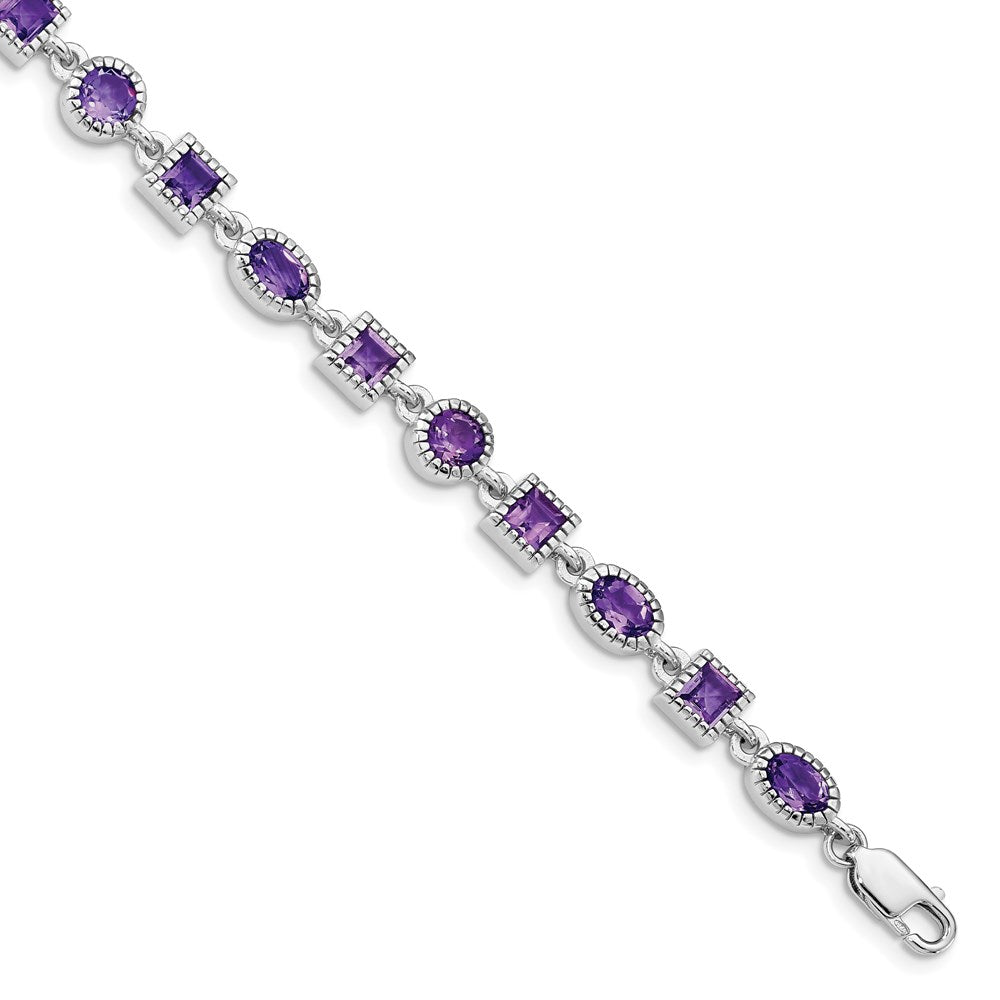 Sterling Silver Rhodium-plated Amethyst Bracelet 7 inches