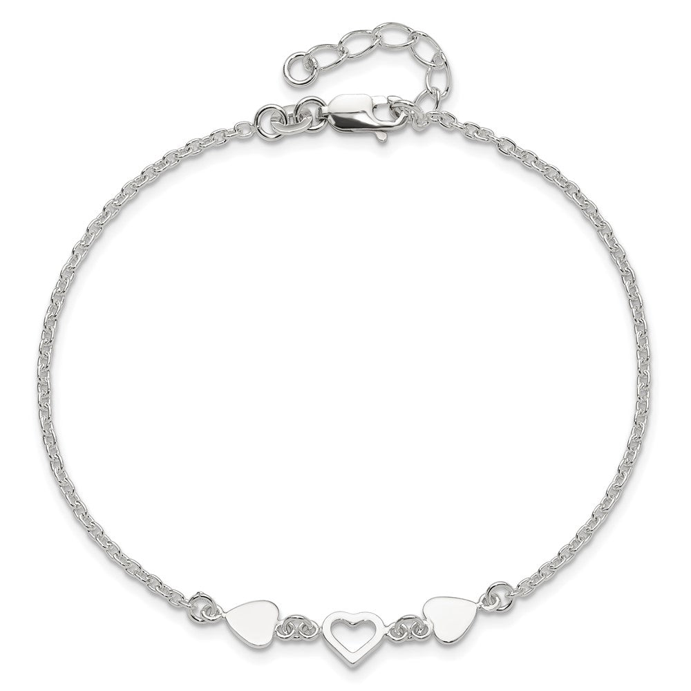 Sterling Silver 8 inch Plus 1in ext.Heart Link Anklet 9 inches
