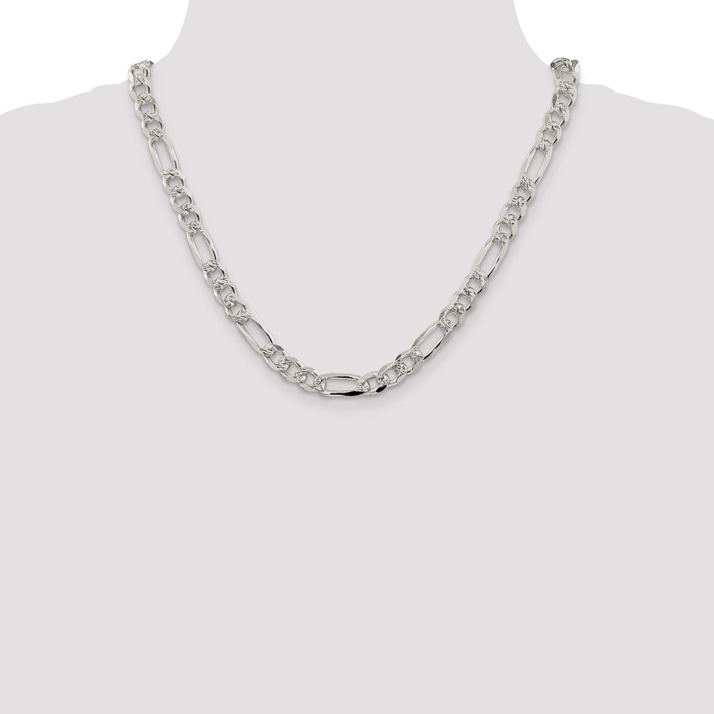 Sterling Silver 8mm Pav‚ Flat Figaro Chain 20 Inches