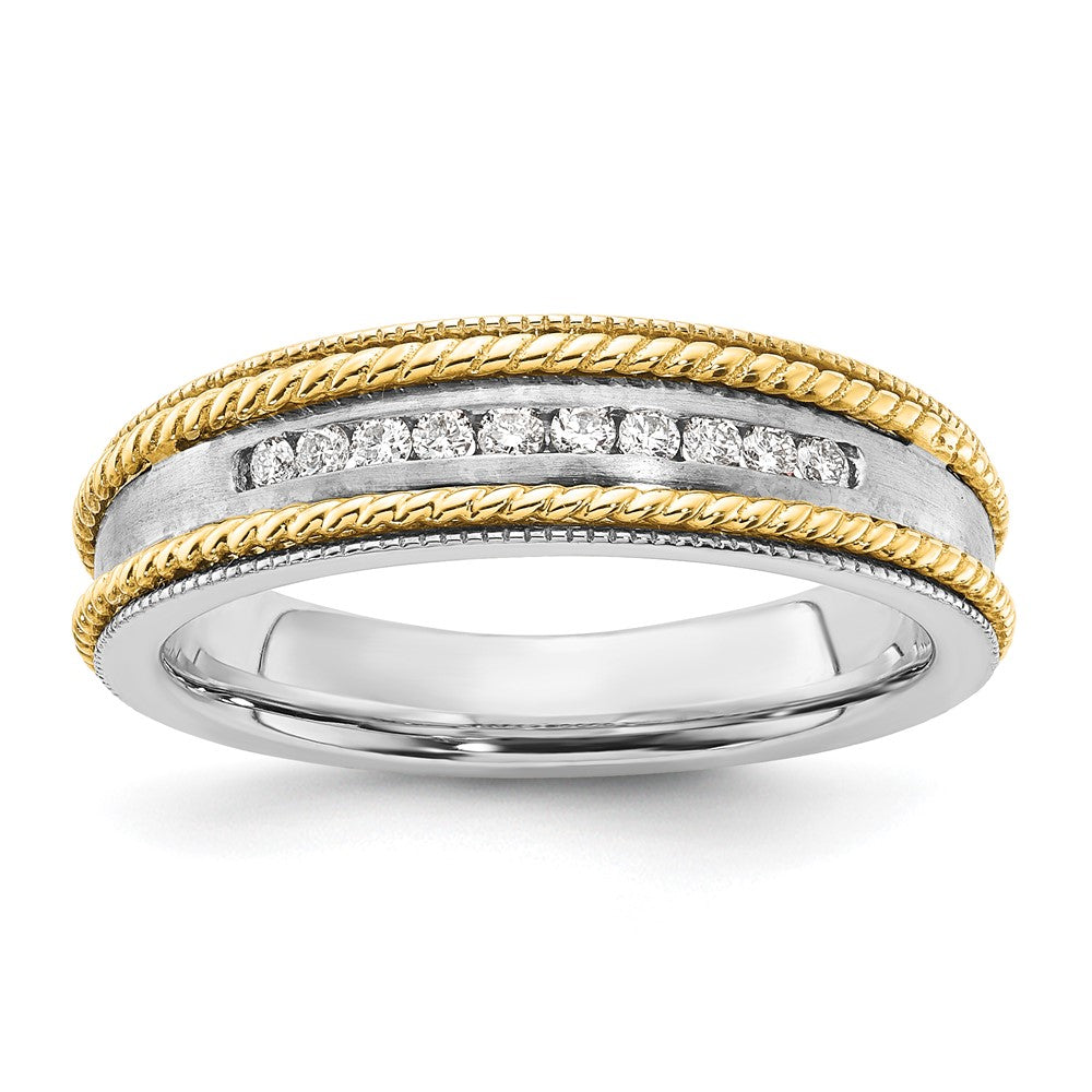 10K Two-tone Polished & Satin Rope Sides Diamond Ring