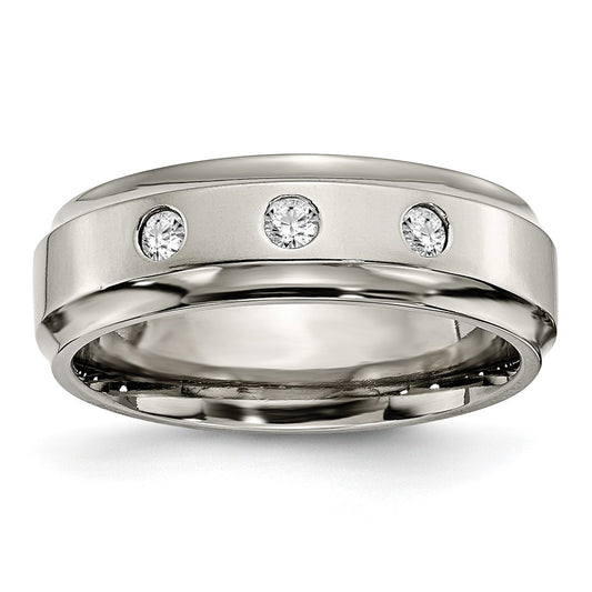 Titanium Polished 1/5ct. tw. Diamond Ridged Edge 7mm Band Size - 10