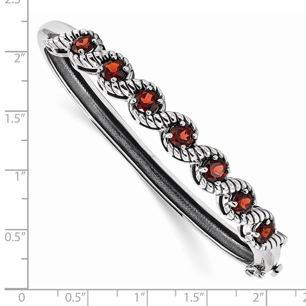 Sterling Silver Rhodium-plated Garnet Hinged Bangle 7.25 inches