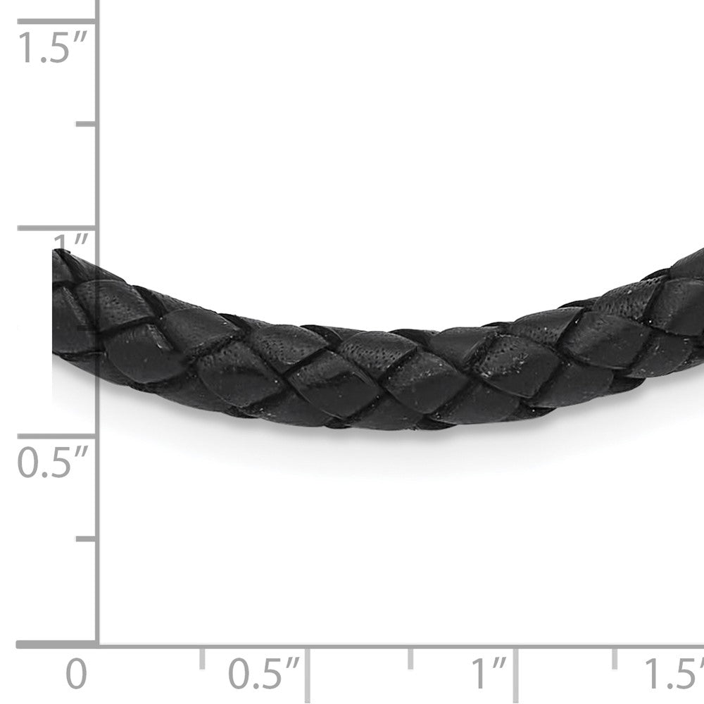 Stainless Steel Polished Woven Black Leather 19.5in Necklace