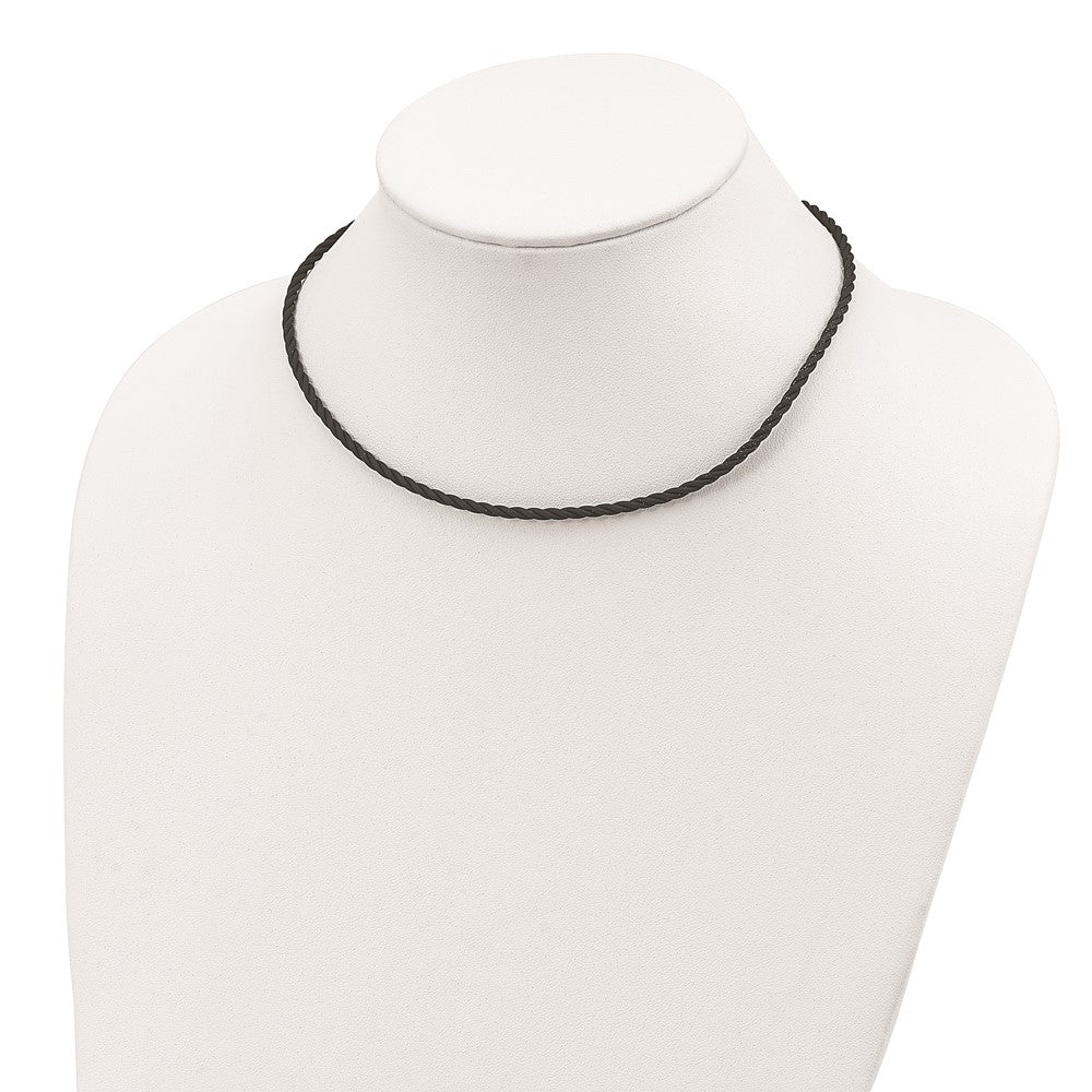 Sterling Silver 16 inch 3mm Black Twisted Rubber Necklace 16 Inches