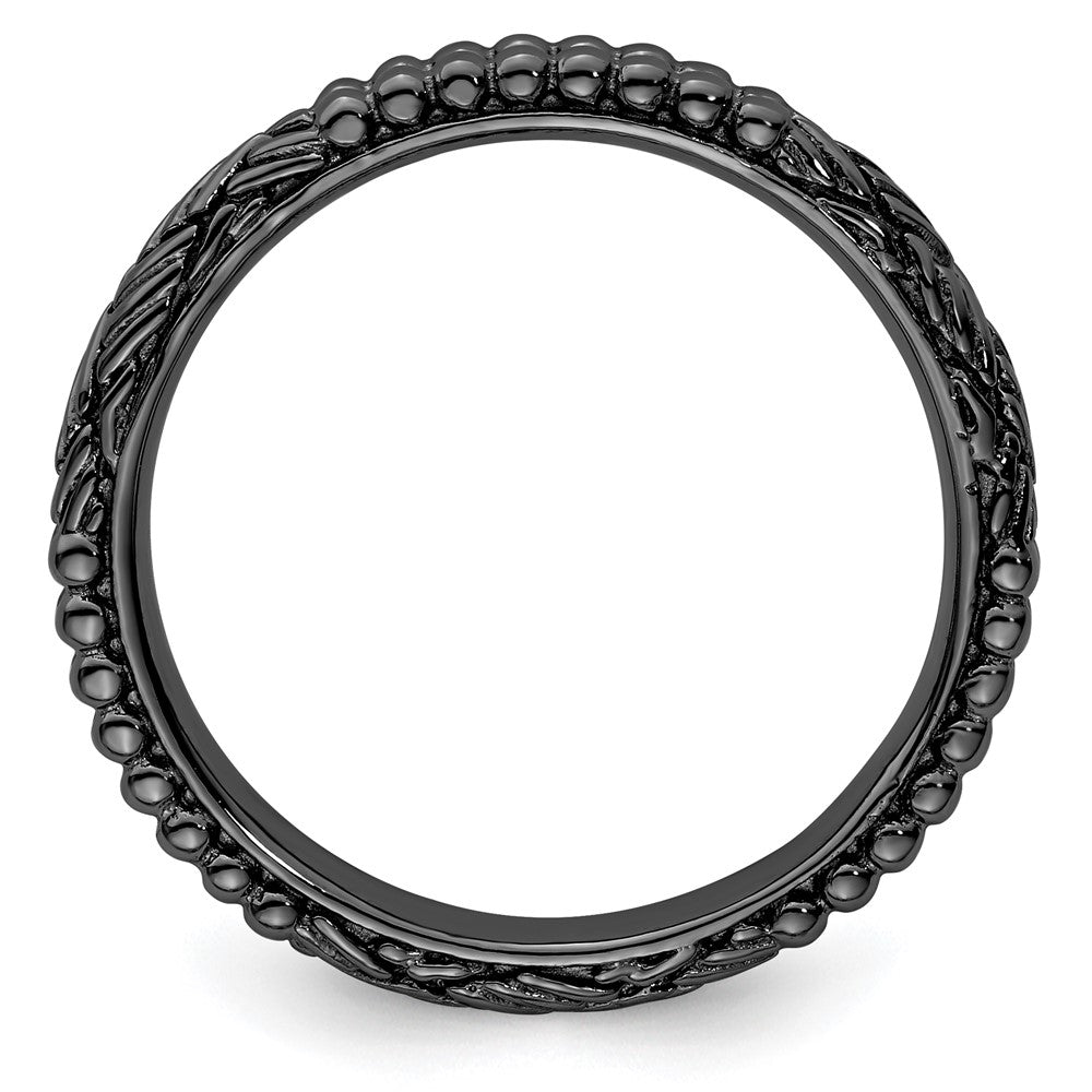 Sterling Silver Stackable Expressions Ruthenium-plated Patterned Ring Size -5
