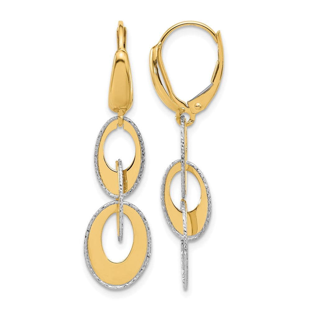 14K Two-Tone Polished & Diamond-Cut Ovals Dangle Leverback Earrings