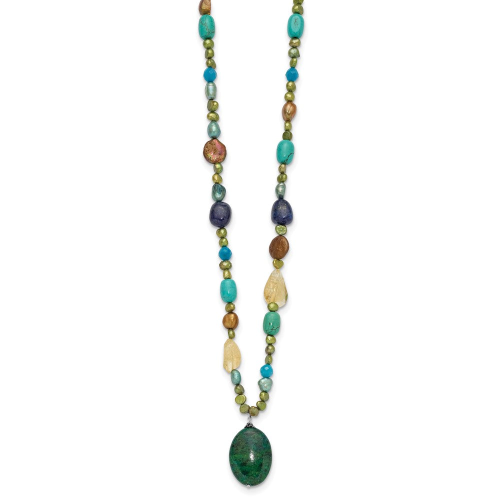 Sterling Silver Citrine/Lapis/Agate/Howlite/Jade/Chrysocolla/Necklace 28 Inches