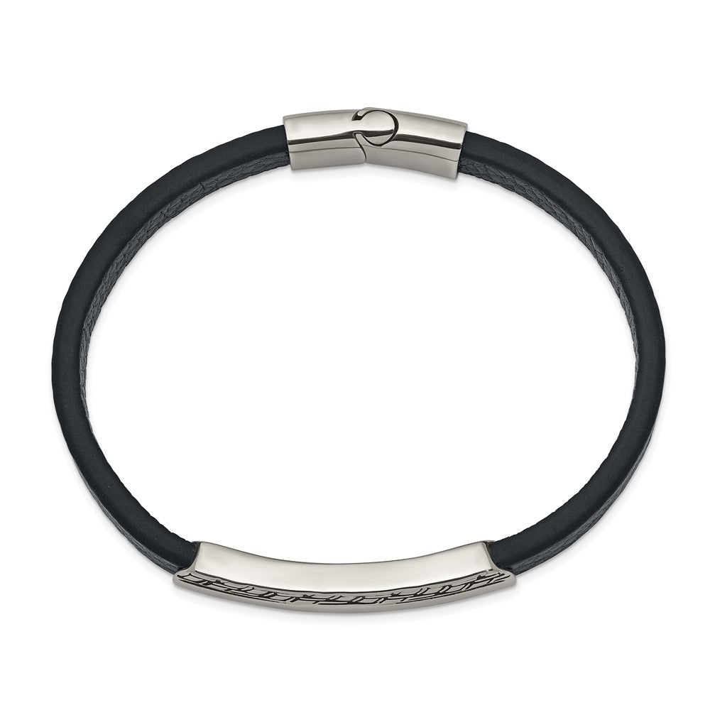 Stainless Steel Antiqued and Polished Navy Blue Leather 8.25in Bracelet 8.25 inches
