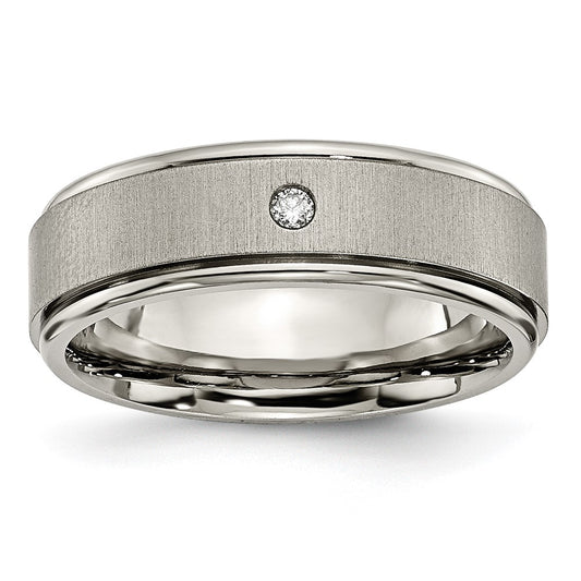 Titanium Brushed/Polished .05ct Diamond Rounded Edge 7mm Band Size - 9