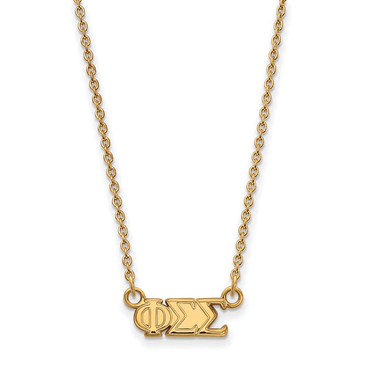 Sterling Silver Gold-plated LogoArt Phi Sigma Sigma Sorority Greek Letters Extra Small Pendant 18 inch Necklace