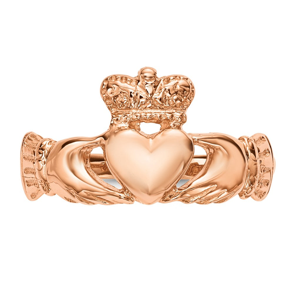 14k Rose Gold Polished Claddagh Ring Size 7