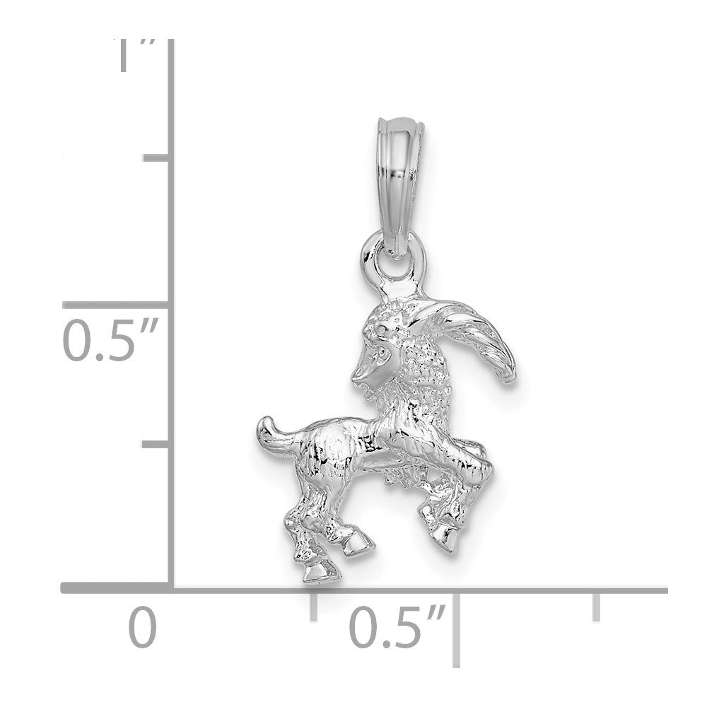 De-Ani Sterling Silver Rhodium-Plated Polished 3D Capricorn Zodiac Pendant