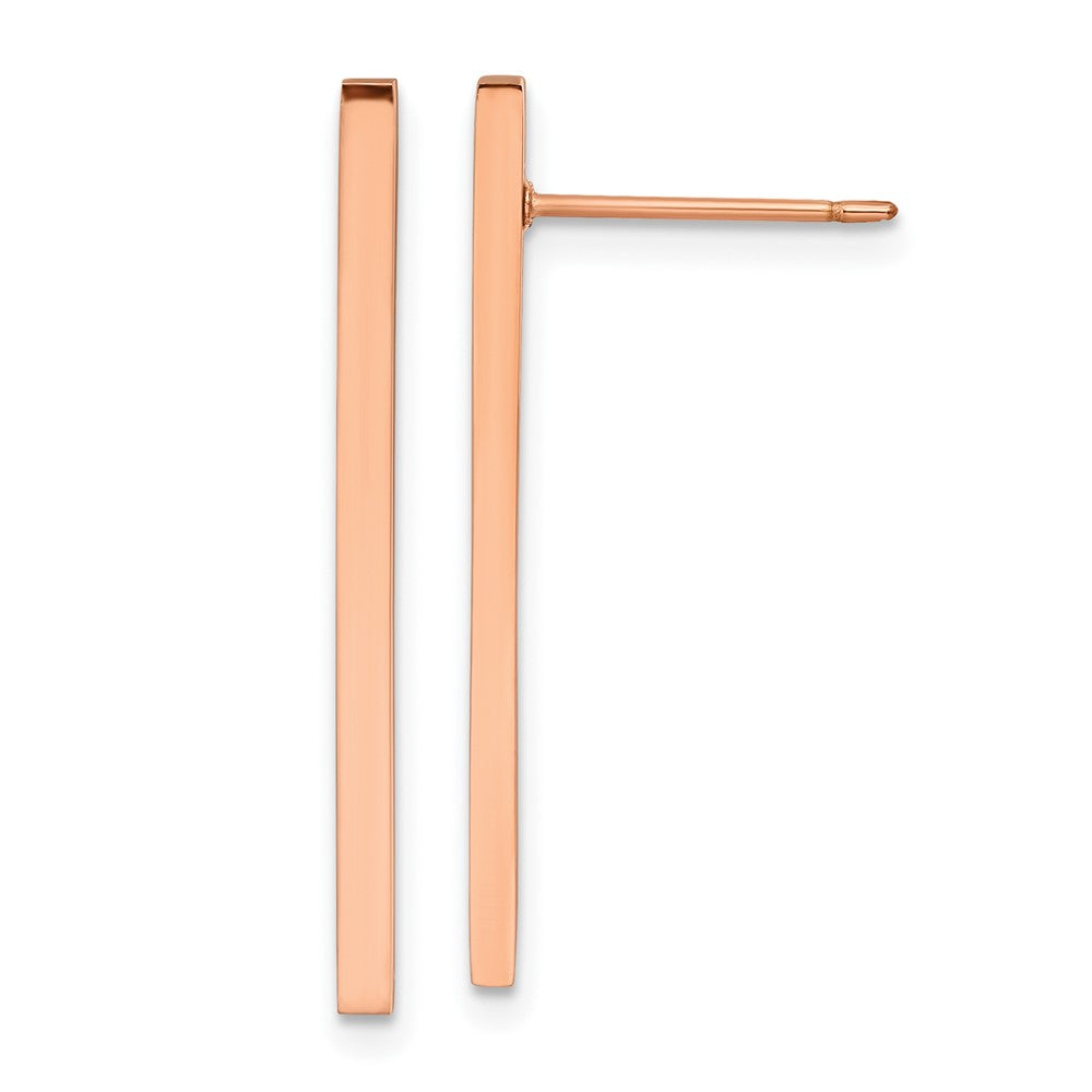 Stainless Steel Polished Rose IP-plated Bar Post Earrings