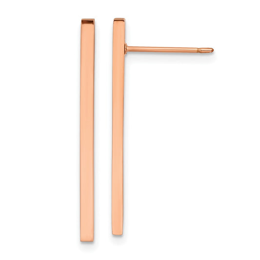 Stainless Steel Polished Rose IP-plated Bar Post Earrings