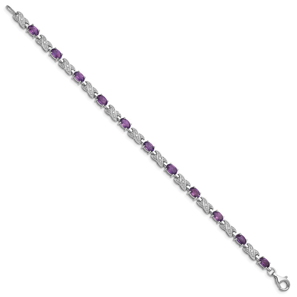 Sterling Silver Rhodium-plated Amethyst Bracelet 7 inches