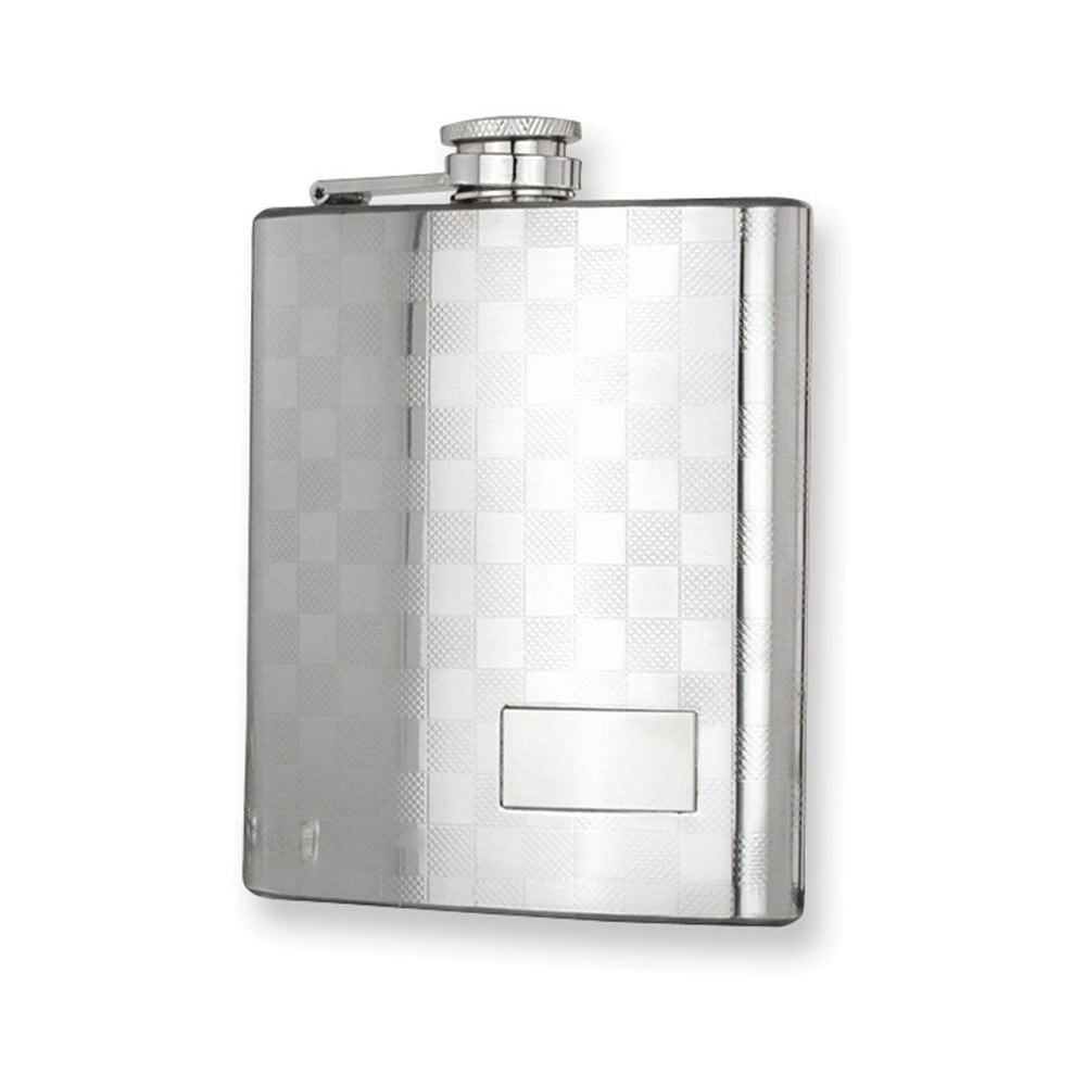 Polished Stainless Steel Checkerboard 8oz Flask
