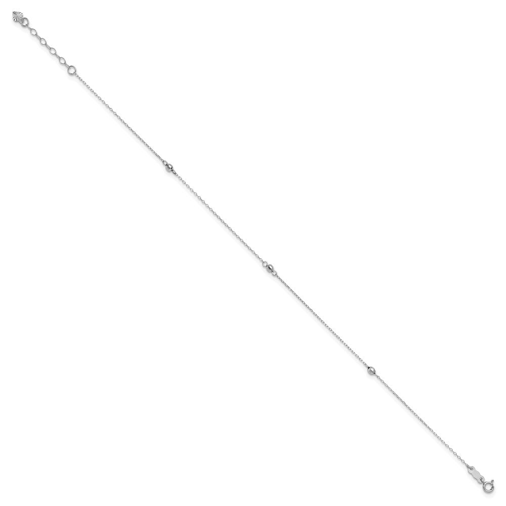14K White Gold Mirror Beaded 9in Plus 1in ext. Anklet 9 inches